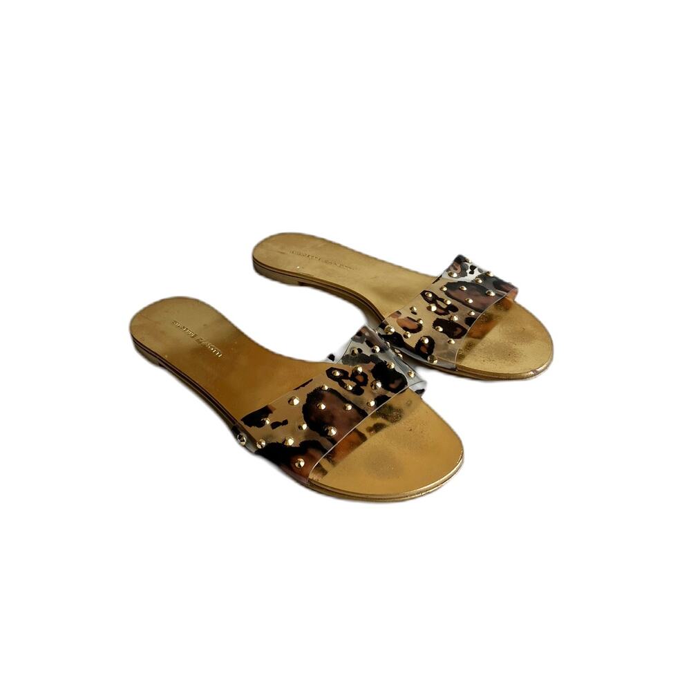 Guiseppe Zanotti Studded Leopard Print Sandals Size 39.5 Gold Slides Resortwear